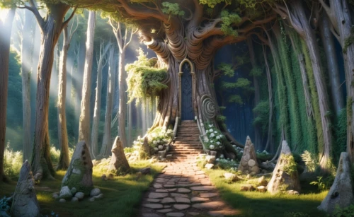 forest path,fairy forest,elven forest,cartoon forest,pathway,druid grove,the mystical path,forest of dreams,fairytale forest,enchanted forest,the forest,tree lined path,the path,forest road,fairy world,fantasy landscape,tree grove,wooden path,tree top path,forest glade,Conceptual Art,Fantasy,Fantasy 05