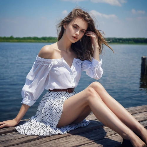 girl on the boat,girl in white dress,girl on the river,on the pier,on the shore,perched on a log,white skirt,danila bagrov,relaxed young girl,country dress,by the sea,female model,ukrainian,pier,wooden pier,romantic look,nautical,bylina,in the early summer,model beauty,Photography,Fashion Photography,Fashion Photography 24