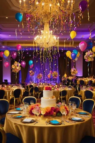 wedding decoration,wedding banquet,party decoration,wedding decorations,golden weddings,table arrangement,party decorations,wedding reception,gold and black balloons,purple and gold foil,tablescape,wedding setup,floral decorations,exclusive banquet,table decoration,ballroom,event tent,event venue,decorations,damask background,Conceptual Art,Daily,Daily 05