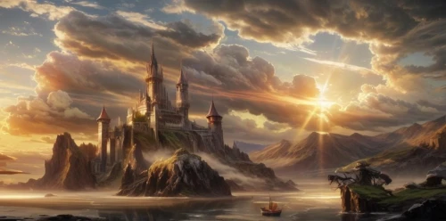 fantasy landscape,fantasy picture,heroic fantasy,fantasy art,jrr tolkien,fantasy world,3d fantasy,castle of the corvin,fantasy city,northrend,knight's castle,an island far away landscape,imperial shores,water castle,full hd wallpaper,arcanum,wizards,island of fyn,elves flight,cg artwork