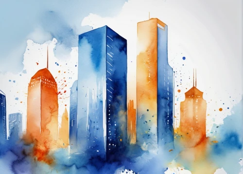 city skyline,skyscrapers,city scape,watercolor background,cityscape,tall buildings,abstract watercolor,world digital painting,colorful city,city buildings,background vector,abstract backgrounds,metropolises,watercolor painting,urban towers,watercolor paint strokes,high-rises,digital art,mobile video game vector background,high rises,Illustration,Paper based,Paper Based 24