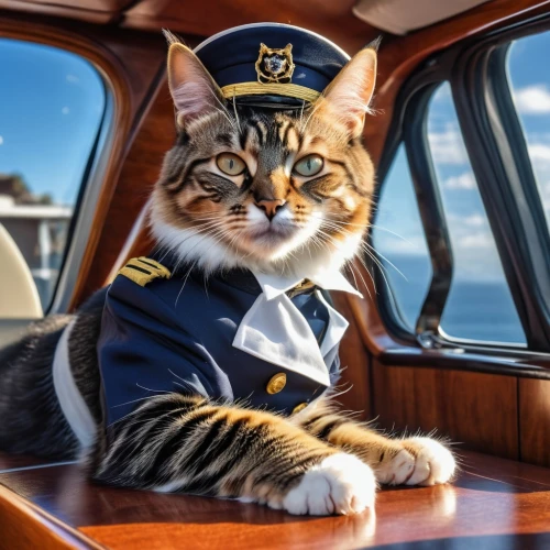 aegean cat,cat-ketch,skipper,captain,cat european,sailor,napoleon cat,delta sailor,cat sparrow,boat operator,officer,naval officer,admiral,cat image,commodore,pilot,seafaring,captain p 2-5,nautical star,conductor,Photography,General,Realistic