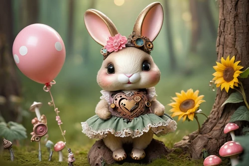 little bunny,bunny on flower,easter bunny,easter theme,little rabbit,cute cartoon image,bunny,cottontail,easter background,cute cartoon character,easter decoration,deco bunny,little girl fairy,children's background,fairy tale character,brown rabbit,rabbits and hares,easter rabbits,alice in wonderland,happy easter hunt,Illustration,Realistic Fantasy,Realistic Fantasy 13