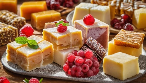 diwali sweets,cheese cubes,fondue,marzipan figures,cheese plate,indian sweets,petit fours,gelatin dessert,hors' d'oeuvres,sweetmeats,semifreddo,desserts,hand made sweets,turrón,blocks of cheese,cheese platter,sweet pastries,petit gâteau,pannacotta,coconut cubes,Photography,General,Realistic