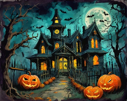 halloween background,halloween poster,halloween illustration,halloween wallpaper,halloween scene,the haunted house,haunted house,witch's house,halloween icons,jack-o'-lanterns,halloween banner,halloween and horror,halloween frame,halloween ghosts,halloween pumpkin gifts,jack-o-lanterns,halloween border,haunted cathedral,halloween paper,halloweenkuerbis,Conceptual Art,Oil color,Oil Color 20