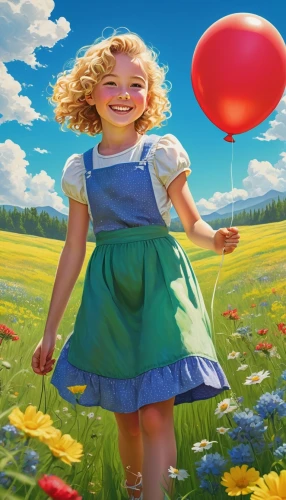 little girl with balloons,colorful balloons,little girl in wind,flying dandelions,red balloon,balloon,children's background,red balloons,girl in flowers,girl picking flowers,rainbow color balloons,balloons flying,irish balloon,balloon trip,springtime background,pink balloons,dandelion meadow,world digital painting,balloons,little girl in pink dress,Illustration,Japanese style,Japanese Style 11
