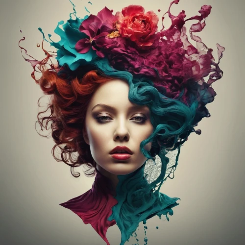 hair coloring,photoshop manipulation,image manipulation,artist color,hairdressing,photo manipulation,artificial hair integrations,headdress,boho art,woman thinking,colorfulness,photomanipulation,fractals art,conceptual photography,photoshop school,mystical portrait of a girl,printing inks,adobe photoshop,creative spirit,vintage woman,Photography,Artistic Photography,Artistic Photography 05