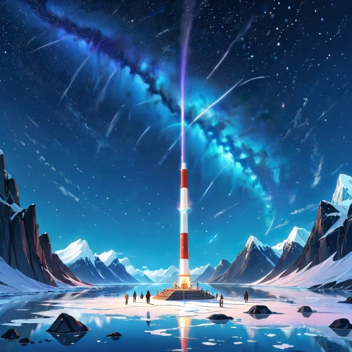 space art,futuristic landscape,ice planet,sci fiction illustration,space port,beacon,earth rise,sky space concept,asterales,rocket launch,space voyage,fantasy landscape,background image,earth station,borealis,space craft,alien world,world digital painting,space,game illustration,Anime,Anime,Realistic