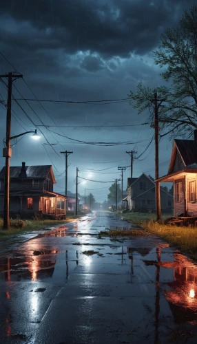 weather-beaten,croft,visual effect lighting,atmosphere,street lights,thunderstorm mood,evening atmosphere,thunderstorm,the road,night scene,night highway,rainy,scene lighting,road forgotten,rainstorm,neighborhood,empty road,atmospheric,heavy rain,roads,Photography,General,Realistic