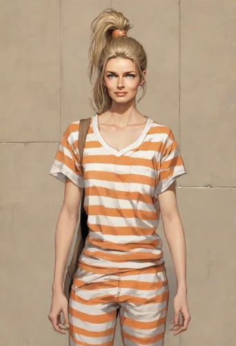 horizontal stripes,prisoner,striped background,stripes,one-piece garment,striped,isolated t-shirt,stripped leggings,orange,prison,jumpsuit,girl in t-shirt,female model,see-through clothing,bodypainting,seamless texture,mime,mime artist,bodypaint,orange color,Digital Art,Comic