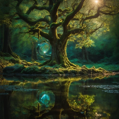 fairy forest,fantasy landscape,enchanted forest,fantasy picture,forest tree,fairytale forest,magic tree,forest landscape,oak tree,elven forest,celtic tree,the japanese tree,fairy world,forest glade,isolated tree,forest of dreams,japan landscape,world digital painting,two oaks,lone tree,Photography,General,Fantasy