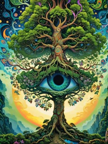 colorful tree of life,tree of life,psychedelic art,magic tree,earth chakra,celtic tree,mother earth,third eye,the branches of the tree,flourishing tree,cosmic eye,all seeing eye,mantra om,pachamama,bodhi tree,sacred fig,global oneness,psychedelic,mother nature,hallucinogenic,Illustration,Paper based,Paper Based 09