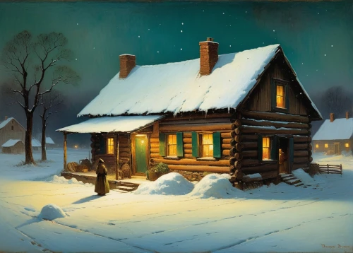 winter house,christmas landscape,snow scene,night scene,cottage,lonely house,snow house,winter village,country cottage,christmas scene,winter landscape,log cabin,home landscape,night snow,little house,wooden house,russian winter,warm and cozy,holiday home,christmas night,Art,Classical Oil Painting,Classical Oil Painting 44