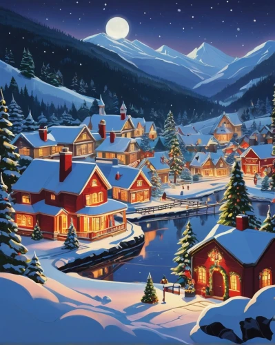 christmas landscape,christmas snowy background,christmasbackground,winter village,christmas town,christmas scene,winter background,christmas wallpaper,snow scene,christmas background,the holiday of lights,christmas village,christmas night,north pole,christmas banner,christmas motif,nordic christmas,snow landscape,advent calendar,christmas snow,Illustration,American Style,American Style 09