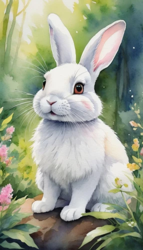 white bunny,white rabbit,bunny,gray hare,european rabbit,little rabbit,springtime background,little bunny,cottontail,rabbit,bunny on flower,domestic rabbit,hare,easter background,audubon's cottontail,spring background,bun,field hare,rabbits and hares,rabbits,Illustration,Japanese style,Japanese Style 09