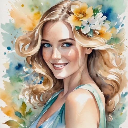 elsa,flower painting,girl in flowers,blue jasmine,beautiful girl with flowers,watercolor floral background,digital painting,floral background,portrait background,romantic portrait,floral,watercolor pencils,photo painting,blooming wreath,boho art,watercolor painting,flower art,flower crown,flower fairy,watercolor,Illustration,Paper based,Paper Based 25