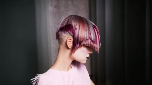 asymmetric cut,light purple,hime cut,veil purple,pink hair,pink-purple,fringed pink,dark pink in colour,hair coloring,dark pink,wing purple,dusky pink,trend color,violet head elf,back of head,pixie-bob,natural pink,purple and pink,pale purple,asian conical hat
