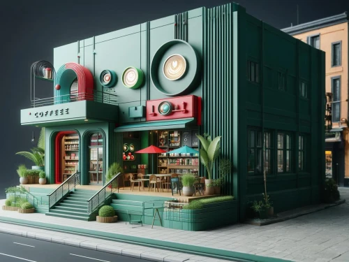 greenbox,miniature house,pharmacy,bookstore,apothecary,book store,bookshop,store front,heineken1,dolls houses,shipping container,liquor bar,a restaurant,unique bar,coffe-shop,street cafe,kitchen shop,playhouse,brandy shop,petrol pump