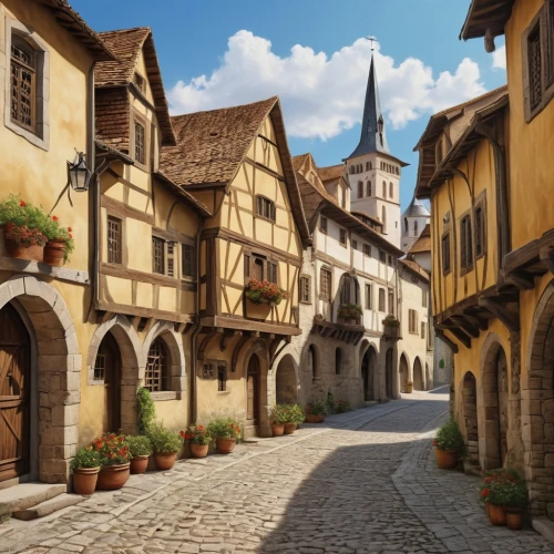 medieval street,medieval town,medieval architecture,rothenburg,medieval market,bamberg,the cobbled streets,knight village,medieval,old town,the old town,thun,alsace,half-timbered houses,narrow street,old city,townhouses,historic old town,dordogne,beautiful buildings