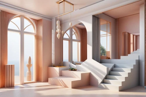 3d rendering,staircase,outside staircase,circular staircase,interior design,hallway space,an apartment,winding staircase,render,art nouveau design,modern decor,interiors,3d render,interior decoration,gold-pink earthy colors,jewelry（architecture）,penthouse apartment,sky apartment,3d rendered,stairwell