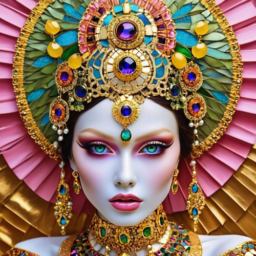 cleopatra,adornments,hare krishna,peking opera,body jewelry,jeweled,oriental princess,gold jewelry,headdress,the carnival of venice,gold ornaments,orientalism,taiwanese opera,priestess,golden mask,headpiece,deity,bodhisattva,indian headdress,drusy,Photography,General,Realistic