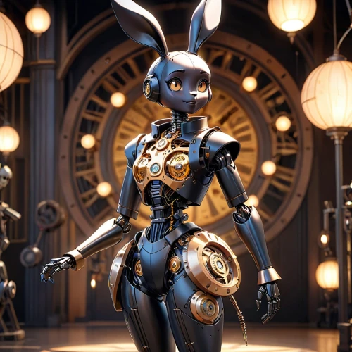 deco bunny,bunny,jack rabbit,symetra,clockmaker,nova,cinema 4d,fantasia,electro,rabbit,wasp,jackrabbit,white rabbit,gray hare,scifi,wood rabbit,3d render,sci fi,bumblebee,thumper,Anime,Anime,Cartoon