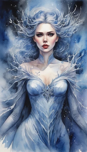 white rose snow queen,the snow queen,ice queen,suit of the snow maiden,eternal snow,winterblueher,blue enchantress,ice princess,winter rose,white lady,fantasy woman,aurora-falter,wind rose,fantasy art,glory of the snow,elsa,virgo,blue snowflake,crystalline,fantasy portrait,Illustration,Paper based,Paper Based 24