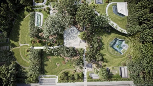 villa borghese,villa d'este,vienna's central cemetery,view from above,schlossgarten,palace garden,overhead view,garden of the fountain,villa balbiano,aerial view,mainau,villa balbianello,villa cortine palace,bird's-eye view,monastery garden,military cemetery,top view,gardens,aerial image,central cemetery,Landscape,Landscape design,Landscape Plan,Park Design