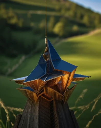 weathervane design,wind vane,figure of paragliding,hobbiton,knight tent,low poly,wooden birdhouse,sails of paragliders,wind bell,witch's hat,crown render,hanging lantern,fairy chimney,3d model,sundial,3d render,low-poly,witch's hat icon,illuminated lantern,roof domes,Photography,General,Realistic