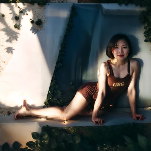 vintage asian,phuquy,vietnamese woman,pin-up model,asian woman,solar,oriental girl,asian vision,vietnamese,oriental princess,pi mai,background ivy,lotus position,pin-up girl,japanese woman,pin-up,pinup girl,digital compositing,han thom,retouching,Photography,General,Natural