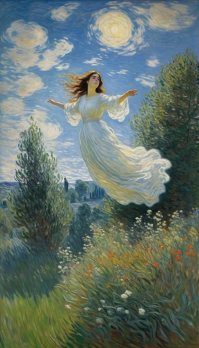 girl lying on the grass,little girl in wind,girl in the garden,girl in a long dress,girl in flowers,flying dandelions,woman playing,woman walking,falling flowers,throwing leaves,leap for joy,little girl running,leaping,promenade,flying girl,meadows,in flight,wind,girl in a long,suitcase in field,Art,Artistic Painting,Artistic Painting 04