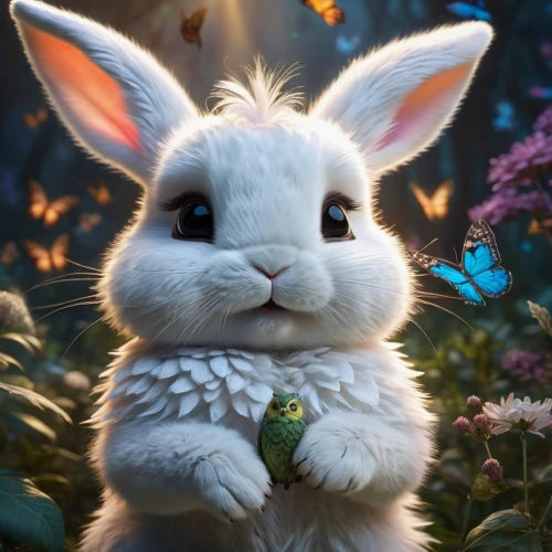 bunny on flower,peter rabbit,white bunny,little bunny,white rabbit,bunny,easter bunny,little rabbit,cottontail,thumper,easter theme,rabbit owl,rabbit,baby bunny,easter background,cute cartoon character,european rabbit,no ear bunny,easter rabbits,rabbits,Photography,General,Fantasy