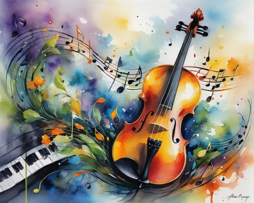 musical notes,string instruments,musical instruments,instrument music,musical ensemble,music notes,musical note,music,instruments musical,violist,violone,watercolor painting,music instruments,watercolor background,violin,musical instrument,music note,musical background,stringed instrument,piece of music,Illustration,Paper based,Paper Based 11