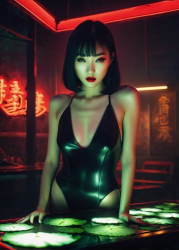 gain,neo-burlesque,cyberpunk,dita,neon tea,agent provocateur,latex clothing,asian vision,neon lights,neon light,neon sign,cyber,femme fatale,neon coffee,see-through clothing,neon cocktails,su yan,pho,hong,neon drinks,Illustration,Realistic Fantasy,Realistic Fantasy 15