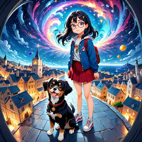 laika,girl with dog,russo-european laika,boy and dog,anime 3d,anime cartoon,magical adventure,studio ghibli,rottweiler,magical,shirakami-sanchi,dog illustration,pet,little boy and girl,star sky,wonder,cg artwork,pekapoo,companion dog,dog frame,Anime,Anime,Traditional