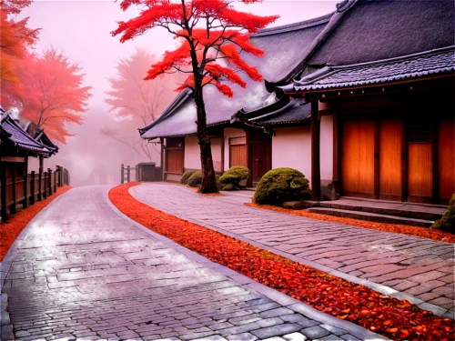 beautiful japan,japan landscape,autumn in japan,autumn scenery,japanese architecture,asian architecture,autumn fog,japan garden,kyoto,shinto,autumn morning,splendid colors,autumn background,autumn landscape,the mystical path,oriental,japanese culture,japanese art,shinto shrine,japanese background,Art,Artistic Painting,Artistic Painting 27