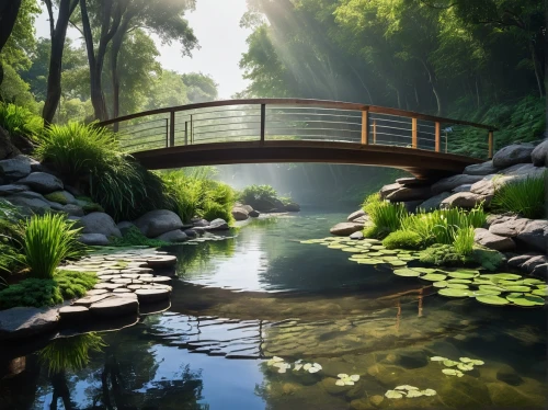 wooden bridge,japanese garden,scenic bridge,garden pond,river landscape,zen garden,hanging bridge,log bridge,landscape designers sydney,landscape background,japanese zen garden,tranquility,walkway,nature landscape,landscape design sydney,humpback bridge,japanese garden ornament,japan garden,footbridge,beautiful landscape,Conceptual Art,Sci-Fi,Sci-Fi 10