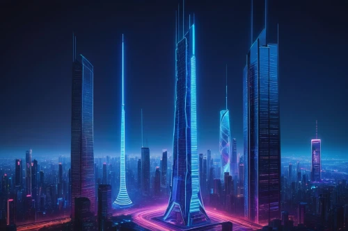 futuristic landscape,futuristic,futuristic architecture,shanghai,cyberpunk,metropolis,skyscraper,dubai,electric tower,dystopian,pc tower,skyscrapers,the skyscraper,urban towers,cellular tower,scifi,cityscape,fantasy city,sci-fi,sci - fi,Illustration,Japanese style,Japanese Style 13