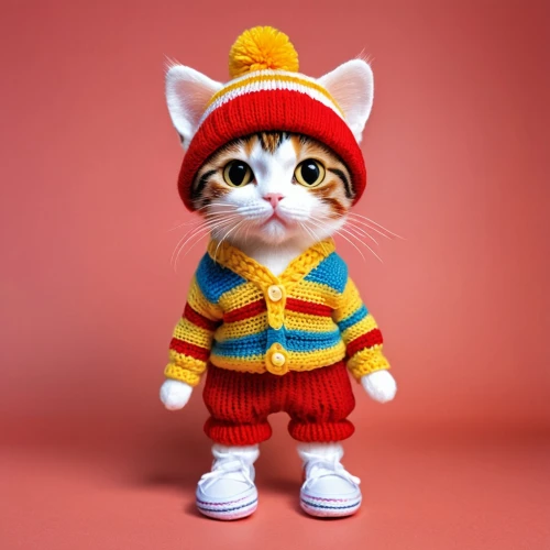 doll cat,animals play dress-up,cute cat,kitten hat,cartoon cat,cute cartoon character,cat image,knitted cap with pompon,knit cap,beanie baby,red tabby,little cat,knit hat,cat kawaii,handmade doll,kewpie doll,monchhichi,wind-up toy,calico cat,tom cat,Photography,General,Realistic