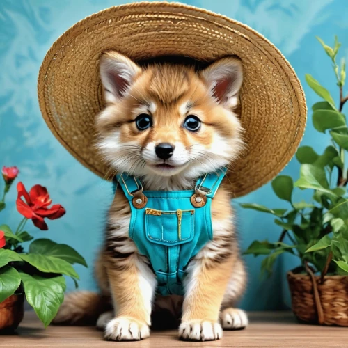 corgi,shiba inu,shiba,the pembroke welsh corgi,sheriff,welschcorgi,pembroke welsh corgi,beagador,welsh corgi,cute puppy,animals play dress-up,straw hat,adorable fox,corgis,cowboy,summer hat,cowboy hat,sombrero,cute fox,akita inu