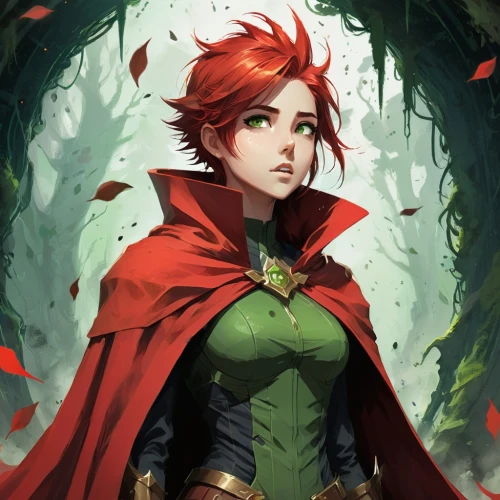 fae,poison ivy,dryad,ivy,thorns,background ivy,red riding hood,scarlet oak,tilia,flora,red and green,blood maple,merida,elza,natura,elf,little red riding hood,minerva,red-haired,mara,Conceptual Art,Fantasy,Fantasy 02