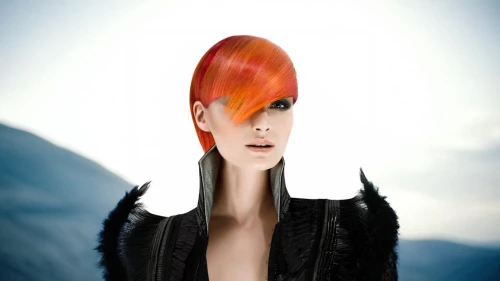 mohawk hairstyle,feather headdress,asymmetric cut,artificial hair integrations,feathered hair,headdress,image manipulation,pixie-bob,fashion illustration,headpiece,photo manipulation,red-haired,photomanipulation,hair shear,photoshop manipulation,black feather,photomontage,mohawk,fashion design,hairstyler