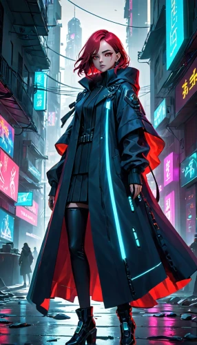 transistor,cyberpunk,cyber,cg artwork,renegade,sci fiction illustration,red matrix,shinjuku,persona,dystopian,coat,jacket,futuristic,red hood,red coat,city trans,transistor checking,game illustration,taipei,echo,Anime,Anime,General