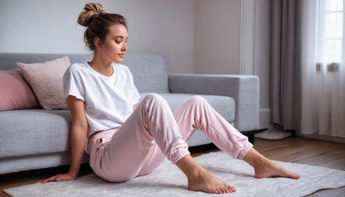 pajamas,pjs,sweatpants,menswear for women,relaxed young girl,sweatpant,girl in a long,girl in bed,girl sitting,sofa,long-sleeved t-shirt,woman sitting,women clothes,women's clothing,woman on bed,linen,stripped leggings,pink shoes,neutral color,hygge,Illustration,American Style,American Style 11