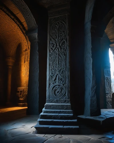 doorway,pillars,the pillar of light,romanesque,carved stone,carvings,the threshold of the house,carved wall,games of light,chamber,byzantine architecture,persian architecture,medieval architecture,crypt,the ancient world,hall of the fallen,pillar,stone carving,fireplaces,columns,Illustration,Retro,Retro 23