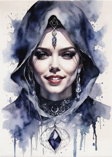 sorceress,fortune teller,the snow queen,ethereum icon,seven sorrows,white rose snow queen,ice queen,jaya,widow,ethereum symbol,huntress,witch's hat icon,madonna,winterblueher,widow's tears,star mother,ethereum,the enchantress,cg artwork,raven rook,Illustration,Paper based,Paper Based 20