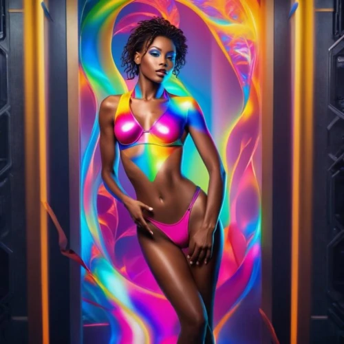 neon body painting,symetra,stained glass,prismatic,psychedelic art,tantra,neon light,aura,metallic door,spectra,bodypaint,colorful foil background,bodypainting,fantasy art,iridescent,art deco woman,andromeda,fantasy woman,colorful light,light of art