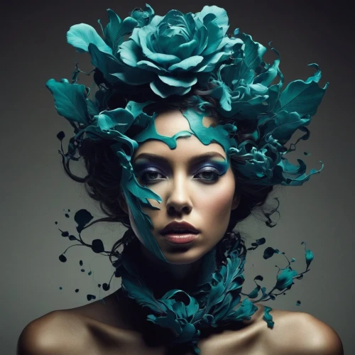 fractals art,blue hydrangea,dryad,blue flower,blue petals,photoshop manipulation,photo manipulation,flora,conceptual photography,blue enchantress,girl in a wreath,blue rose,headdress,photomanipulation,exotic flower,color turquoise,fantasy portrait,bodypainting,elven flower,image manipulation,Photography,Artistic Photography,Artistic Photography 05