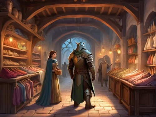 apothecary,bookstore,shopkeeper,bookshop,merchant,book store,fantasy picture,sci fiction illustration,candlemaker,stalls,hall of the fallen,jrr tolkien,magic book,librarian,bookselling,wizards,bookshelves,fantasy art,heroic fantasy,the books,Illustration,Realistic Fantasy,Realistic Fantasy 01