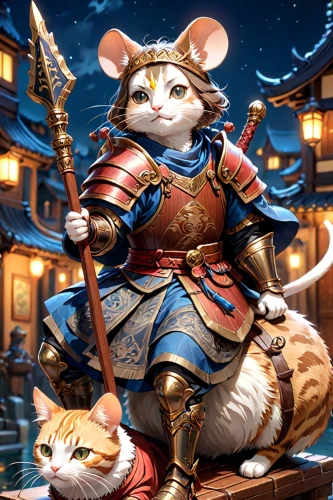 cat warrior,year of the rat,rataplan,goki,cat and mouse,shuanghuan noble,oktoberfest cats,fairy tale character,armored animal,game illustration,mouse,cat sparrow,mice,bun cha,chinese pastoral cat,napoleon cat,bard,adventurer,art bard,calico cat,Anime,Anime,General